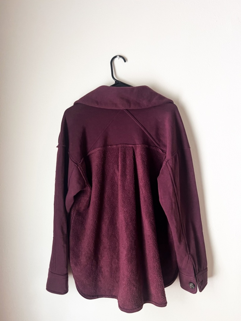 Burgundy Sherpa Shacket Cardigan Large Cozy Boho Oversized Cabin Core - Picture 3 of 4